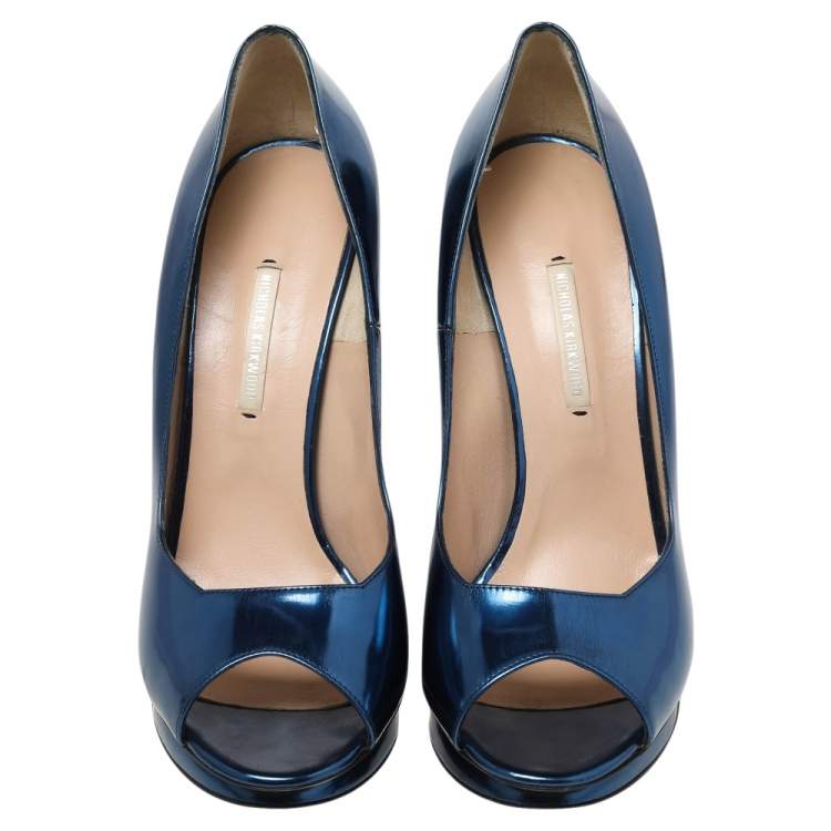 Pre Owned Nicholas Kirkwood Blue Leather Peep Toe Pumps Size 41