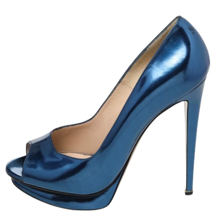 Pre Owned Nicholas Kirkwood Blue Leather Peep Toe Pumps Size 41