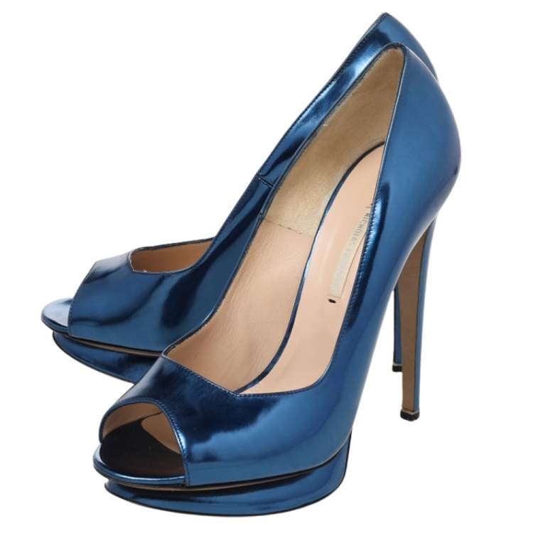 Pre Owned Nicholas Kirkwood Blue Leather Peep Toe Pumps Size 41
