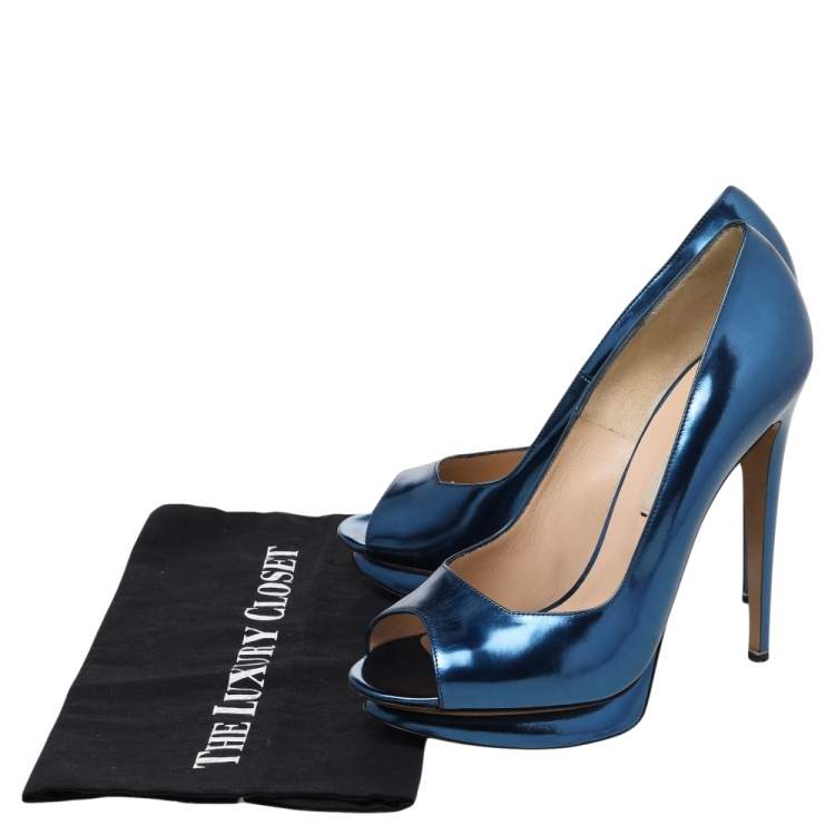 Pre Owned Nicholas Kirkwood Blue Leather Peep Toe Pumps Size 41
