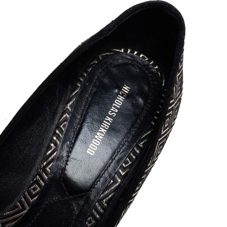 Pre Owned Nicholas Kirkwood Black/Gold Diamond Quilt Pattern Suede Pointed Toe Pumps Size 41
