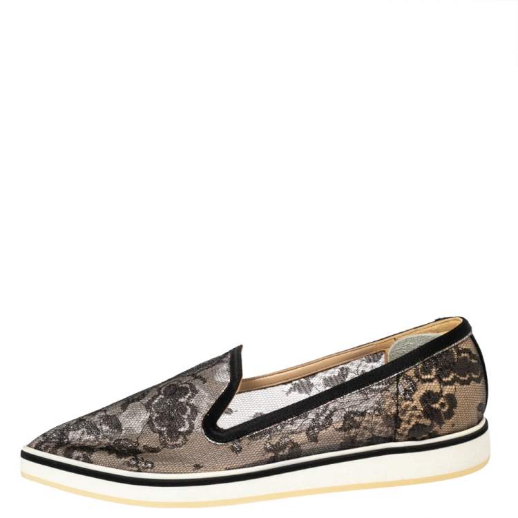 Pre Owned Nicholas Kirkwood Black Lace Alona Pointed Toe Platform Loafers Size 36