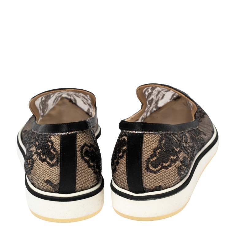 Pre Owned Nicholas Kirkwood Black Lace Alona Pointed Toe Platform Loafers Size 36