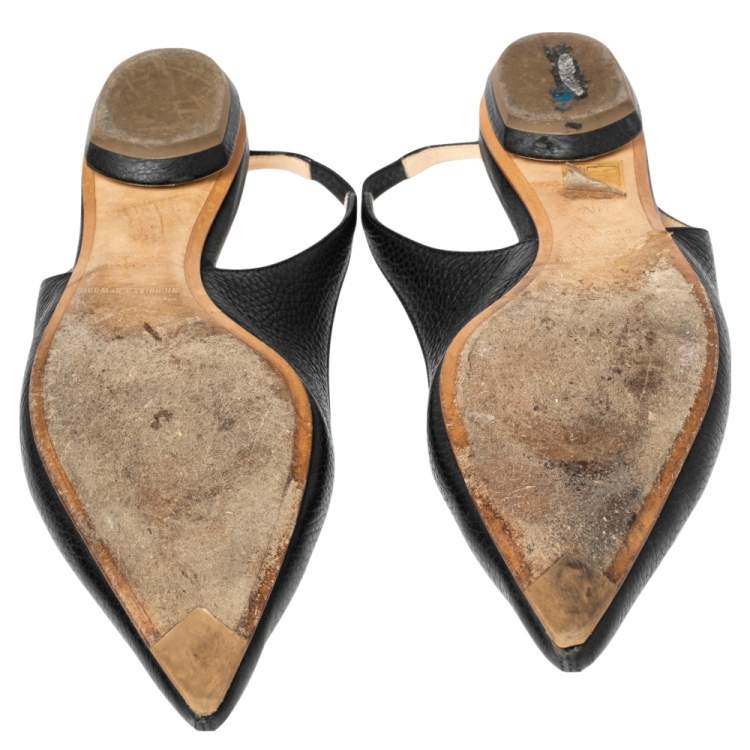 Pre Owned Nicholas Kirkwood Black Leather Beya Pointed Toe Slingback Sandals Size 40.5