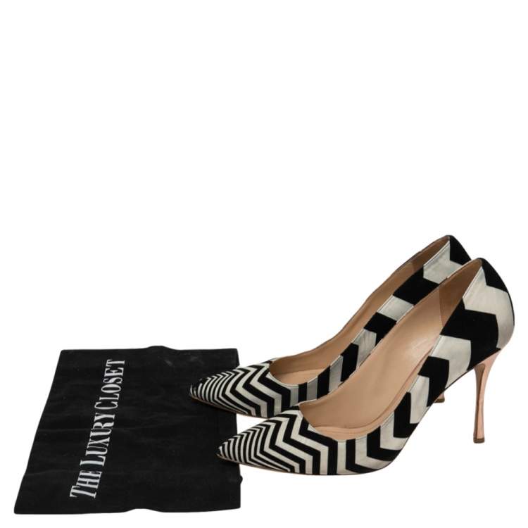 Pre Owned Nicholas Kirkwood Black/White Zigzag Print Suede Pointed Toe Pumps Size 39