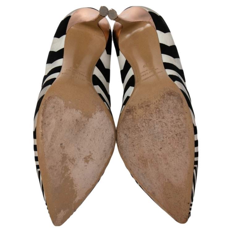 Pre Owned Nicholas Kirkwood Black/White Zigzag Print Suede Pointed Toe Pumps Size 39