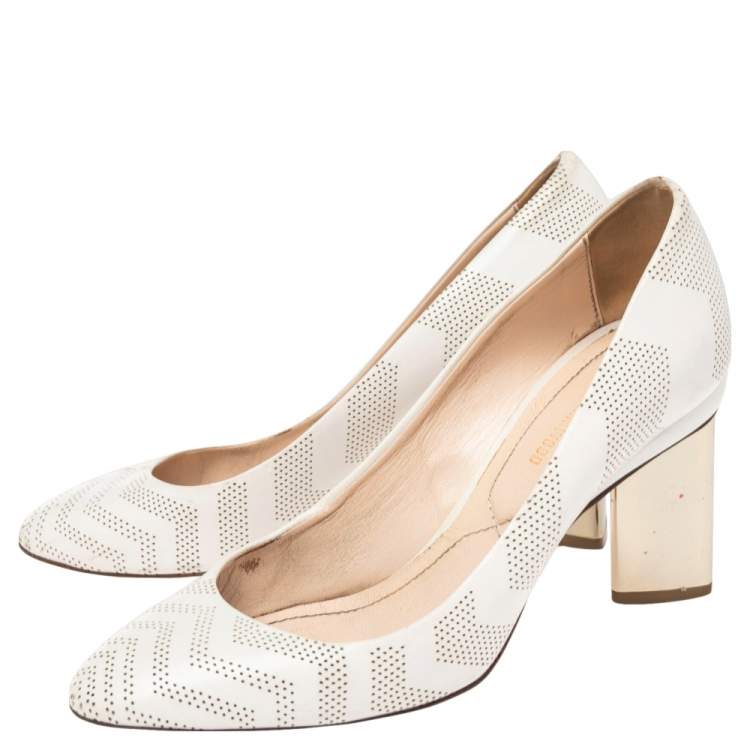 Pre Owned Nicholas Kirkwood White Perforated Leather Briona Prism Pumps Size 36.5