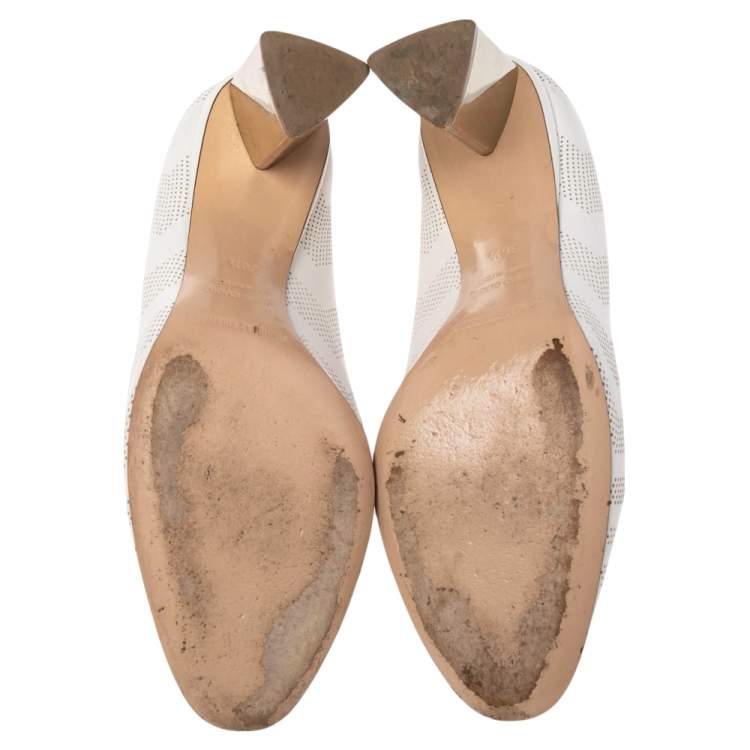 Pre Owned Nicholas Kirkwood White Perforated Leather Briona Prism Pumps Size 36.5