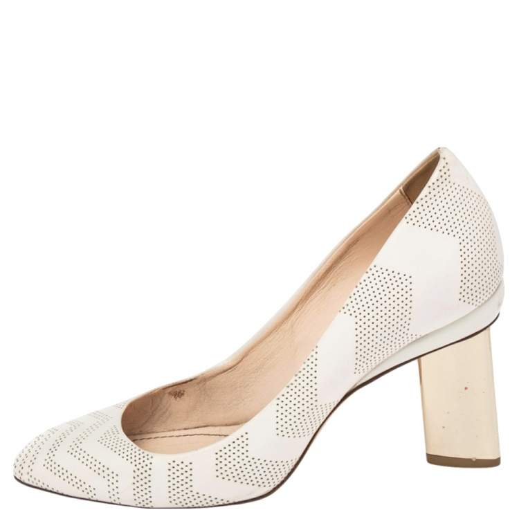 Pre Owned Nicholas Kirkwood White Perforated Leather Briona Prism Pumps Size 36.5