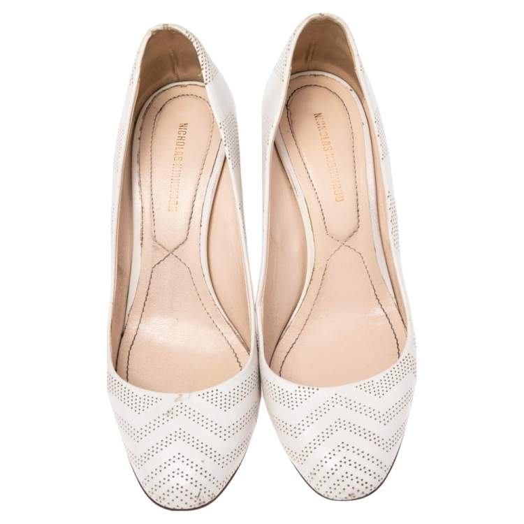 Pre Owned Nicholas Kirkwood White Perforated Leather Briona Prism Pumps Size 36.5
