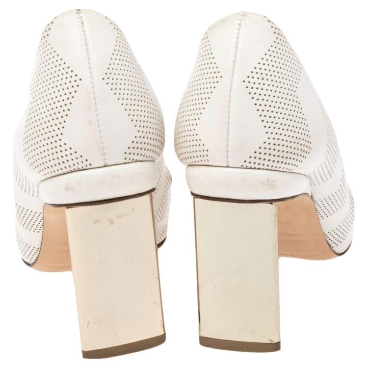 Pre Owned Nicholas Kirkwood White Perforated Leather Briona Prism Pumps Size 36.5