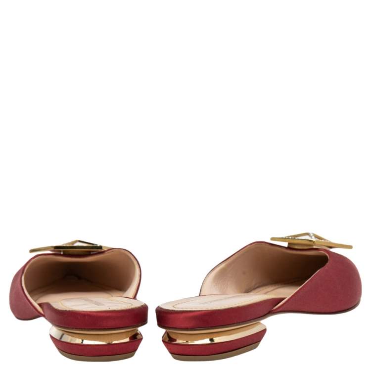 Pre Owned Nicholas Kirkwood Burgundy Satin Eden Crystal Embellished Mules Size 38