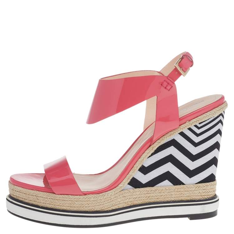 Pre Owned Nicholas Kirkwood Pink Patent Leather Wedge Espadrille Ankle Strap Sandals Size 39