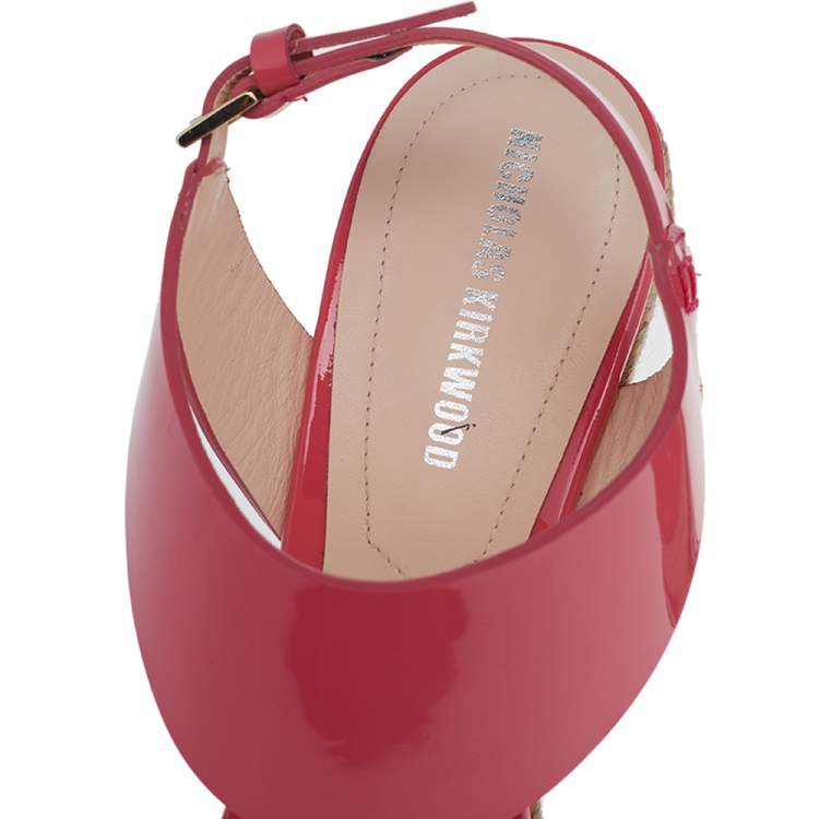 Pre Owned Nicholas Kirkwood Pink Patent Leather Wedge Espadrille Ankle Strap Sandals Size 39