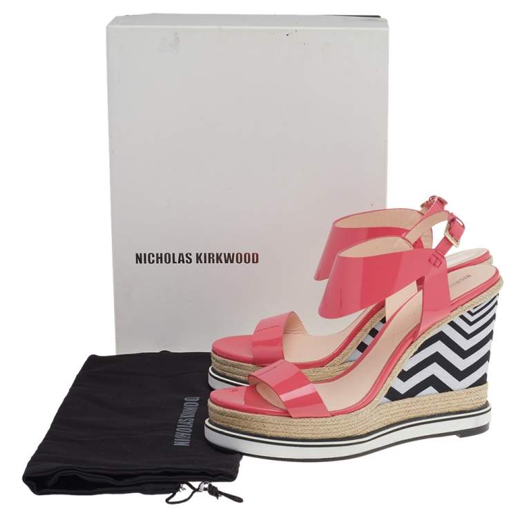 Pre Owned Nicholas Kirkwood Pink Patent Leather Wedge Espadrille Ankle Strap Sandals Size 39