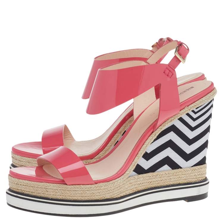 Pre Owned Nicholas Kirkwood Pink Patent Leather Wedge Espadrille Ankle Strap Sandals Size 39