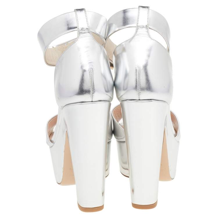 Pre Owned Nicholas Kirkwood Metallic Silver Leather Platform Ankle Strap Sandals Size 38