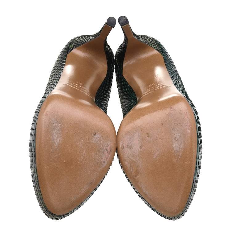 Pre Owned Nicholas Kirkwood Green Snakeskin Platform Pumps Size 39