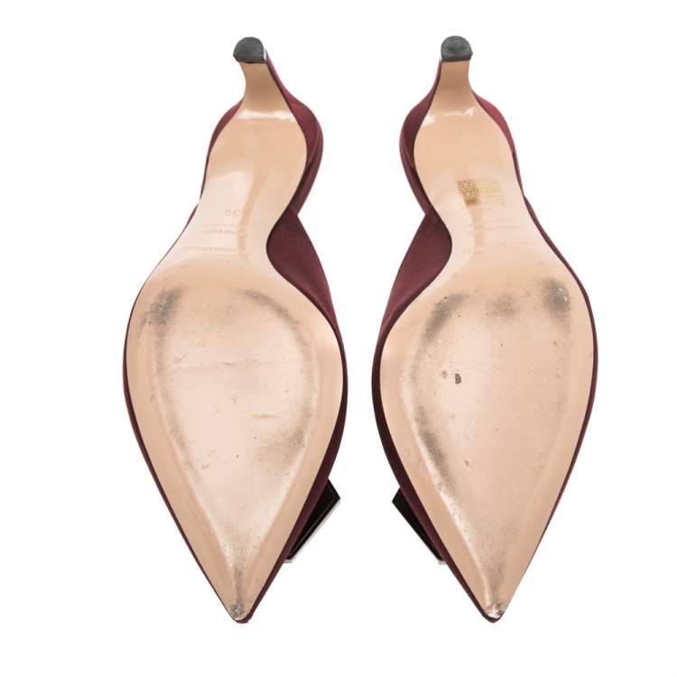 Pre Owned Nicholas Kirkwood Burgundy Satin Eden Crystal Embellished Mules Size 39