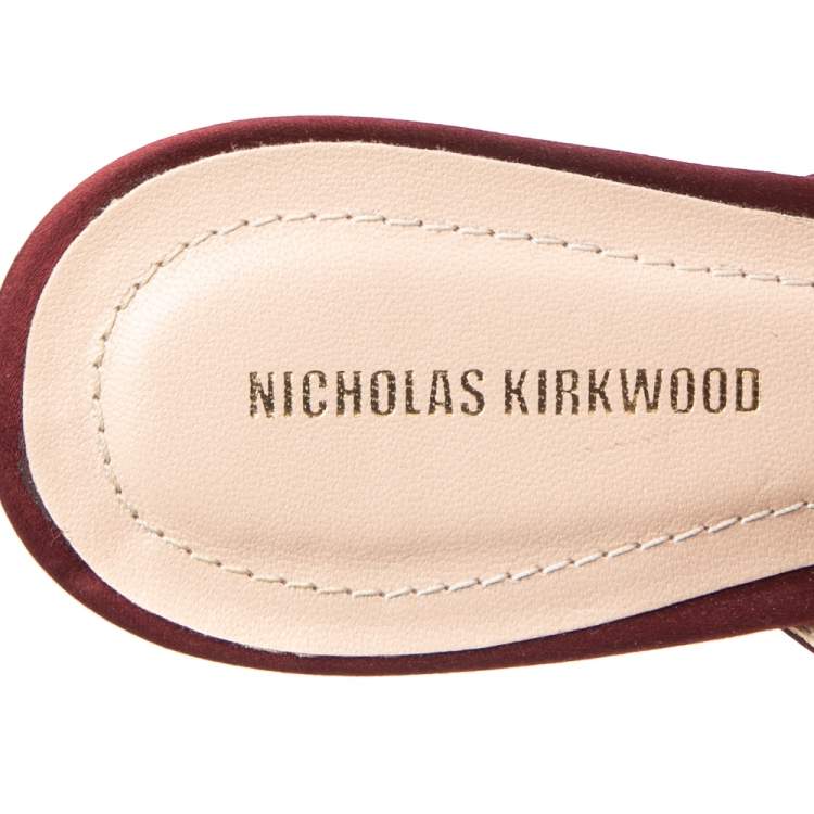 Pre Owned Nicholas Kirkwood Burgundy Satin Eden Crystal Embellished Mules Size 39