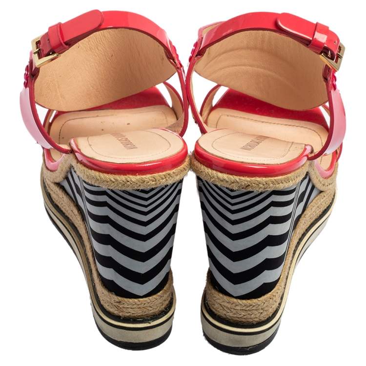 Pre Owned Nicholas Kirkwood Fuchsia Patent Leather Wedge Espadrille Ankle Strap Sandals Size 39