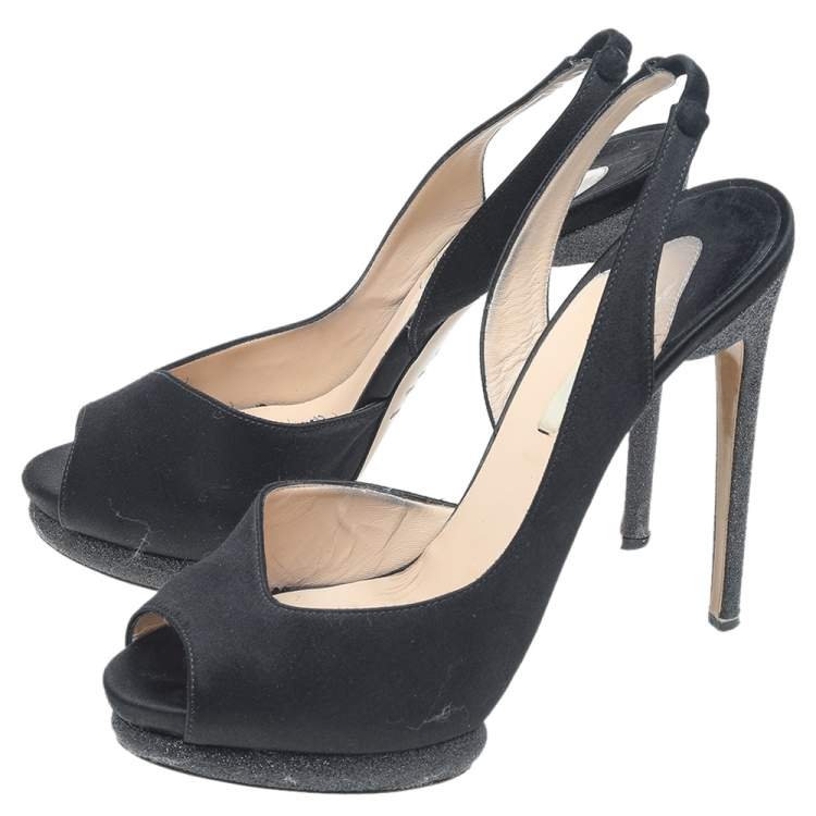 Pre Owned Nicholas Kirkwood Black Satin Platform Slingback Sandals Size 39.5