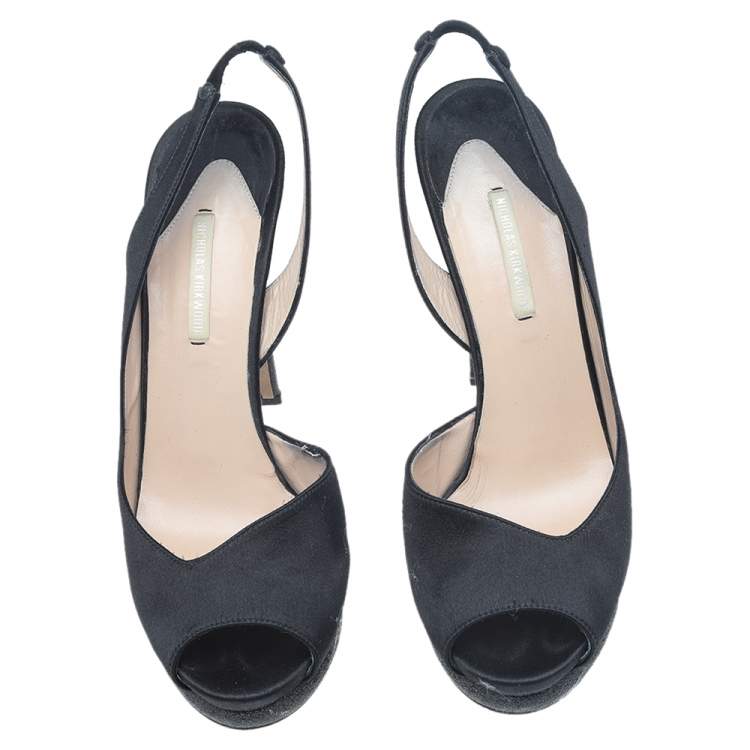 Pre Owned Nicholas Kirkwood Black Satin Platform Slingback Sandals Size 39.5