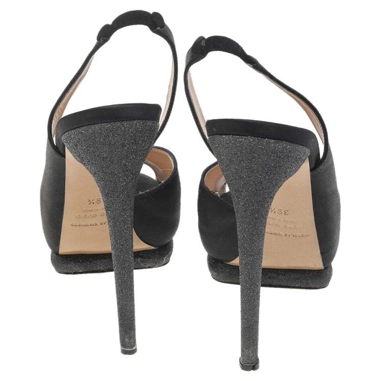 Pre Owned Nicholas Kirkwood Black Satin Platform Slingback Sandals Size 39.5