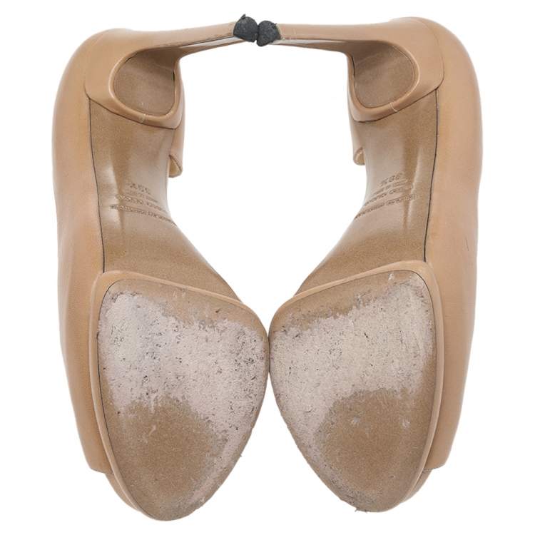 Pre Owned Nicholas Kirkwood Beige Leather Peep Toe Platform Pumps Size 39.5