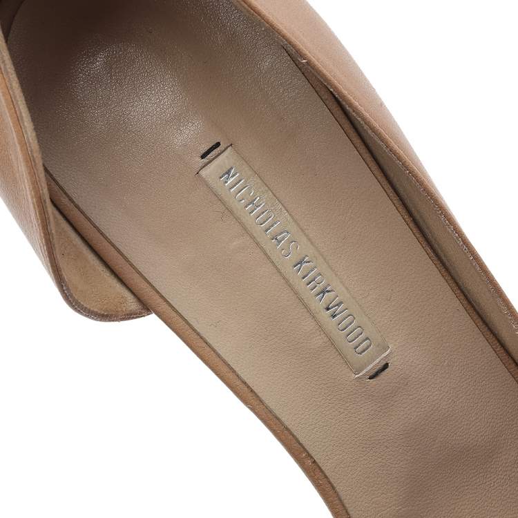 Pre Owned Nicholas Kirkwood Beige Leather Peep Toe Platform Pumps Size 39.5