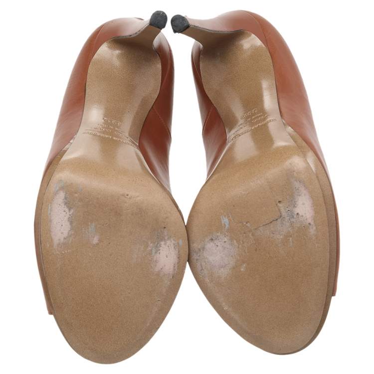 Pre Owned Nicholas Kirkwood Brown Leather Peep Toe Pumps Size 39.5