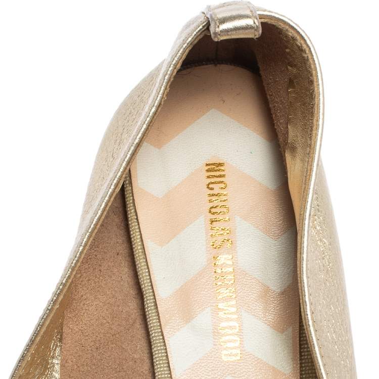 Pre Owned Nicholas Kirkwood Gold Leather Beya Pointed Toe Flats Size 40