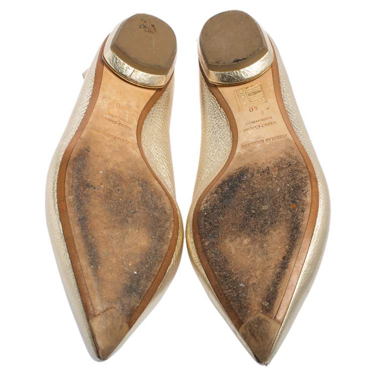 Pre Owned Nicholas Kirkwood Gold Leather Beya Pointed Toe Flats Size 40