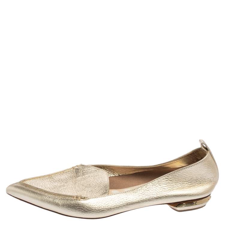 Pre Owned Nicholas Kirkwood Gold Leather Beya Pointed Toe Flats Size 40
