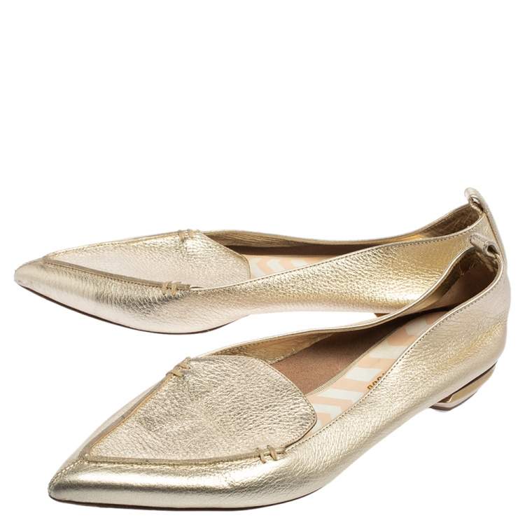 Pre Owned Nicholas Kirkwood Gold Leather Beya Pointed Toe Flats Size 40
