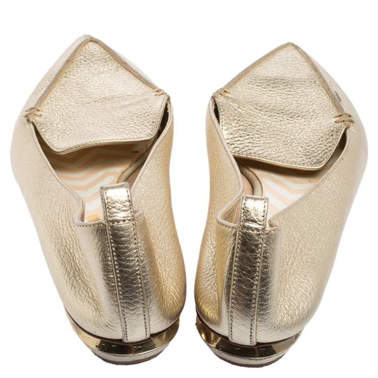Pre Owned Nicholas Kirkwood Gold Leather Beya Pointed Toe Flats Size 40