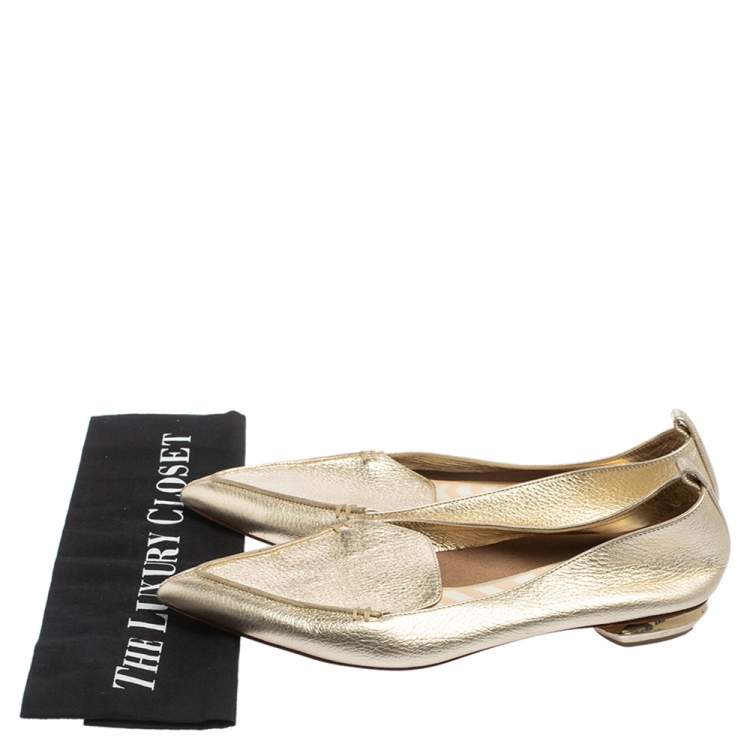 Pre Owned Nicholas Kirkwood Gold Leather Beya Pointed Toe Flats Size 40