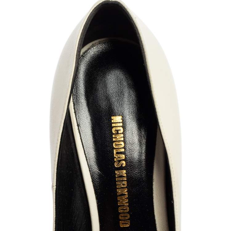 Pre Owned Nicholas Kirkwood White Leather Hexagon Pointed Toe Pumps Size 37.5
