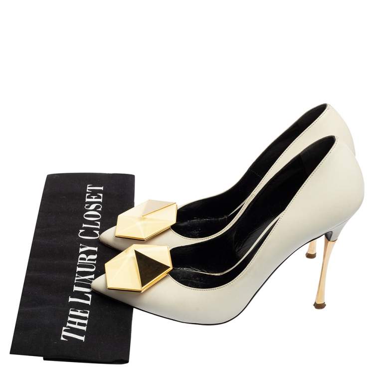 Pre Owned Nicholas Kirkwood White Leather Hexagon Pointed Toe Pumps Size 37.5