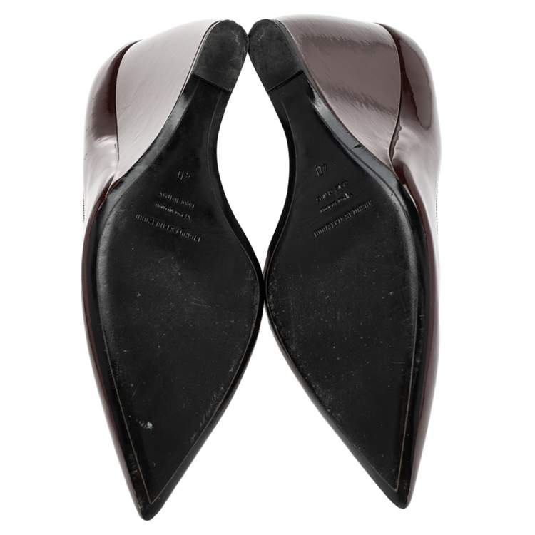 Pre Owned Nicholas Kirkwood Burgundy Patent Leather Wedge Pointed Toe Pumps Size 40