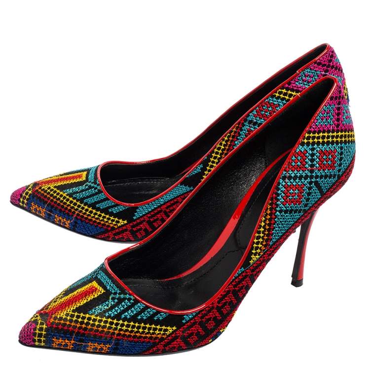 Pre Owned Nicholas Kirkwood Multicolor Mexican Embroidered Fabric Pointed Toe Pumps Size 39.5