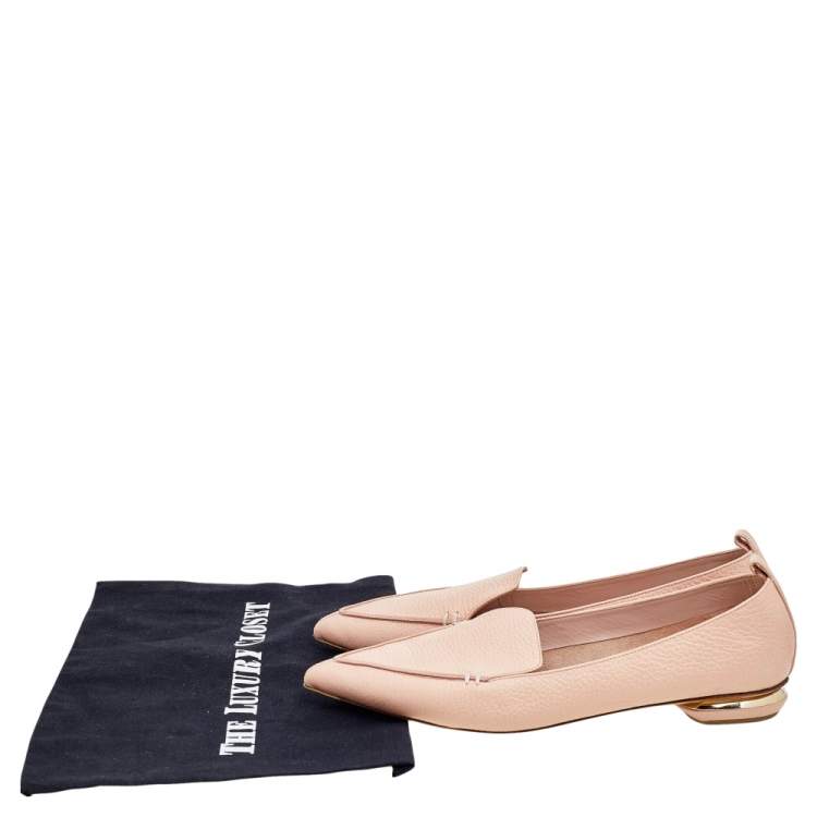 Pre Owned Nicholas Kirkwood Peach Leather Beya Pointed Toe Loafers Size 40.5