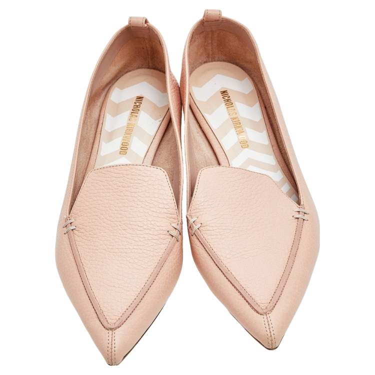 Pre Owned Nicholas Kirkwood Peach Leather Beya Pointed Toe Loafers Size 40.5