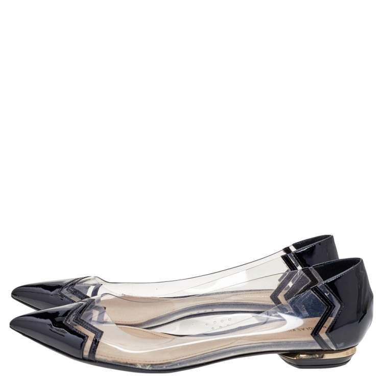 Pre Owned Nicholas Kirkwood Black/Transparent Patent Leather and PVC Pointed Toe Ballet Flats Size 40