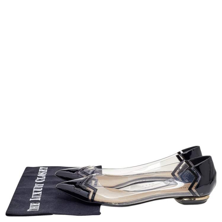 Pre Owned Nicholas Kirkwood Black/Transparent Patent Leather and PVC Pointed Toe Ballet Flats Size 40