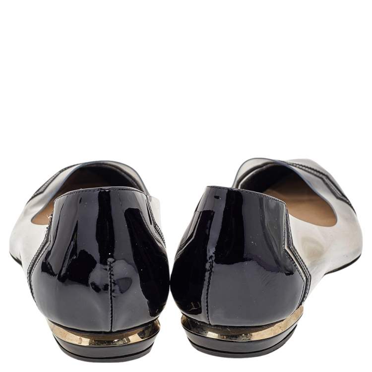 Pre Owned Nicholas Kirkwood Black/Transparent Patent Leather and PVC Pointed Toe Ballet Flats Size 40