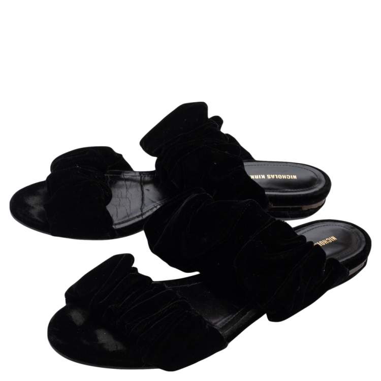 Pre Owned Nicholas Kirkwood Black Velvet Courtney Slide Sandals Size 39