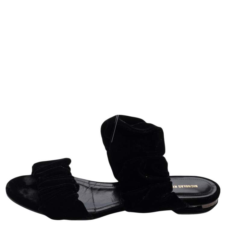 Pre Owned Nicholas Kirkwood Black Velvet Courtney Slide Sandals Size 39