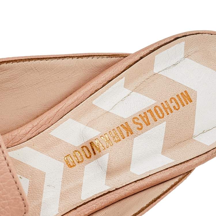 Pre Owned Nicholas Kirkwood Cream Leather Pointed Toe Beya Flat Mule Sandals Size 39.5
