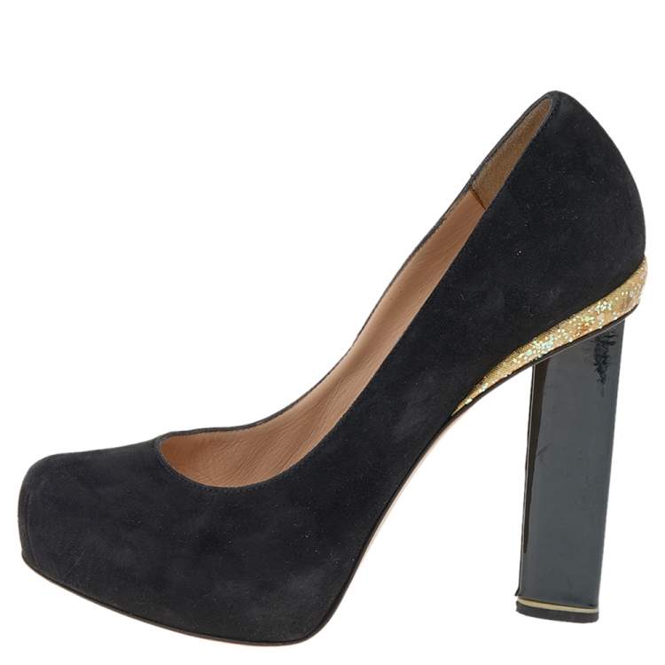 Pre Owned Nicholas Kirkwood Black Suede Platform Pumps Size 37